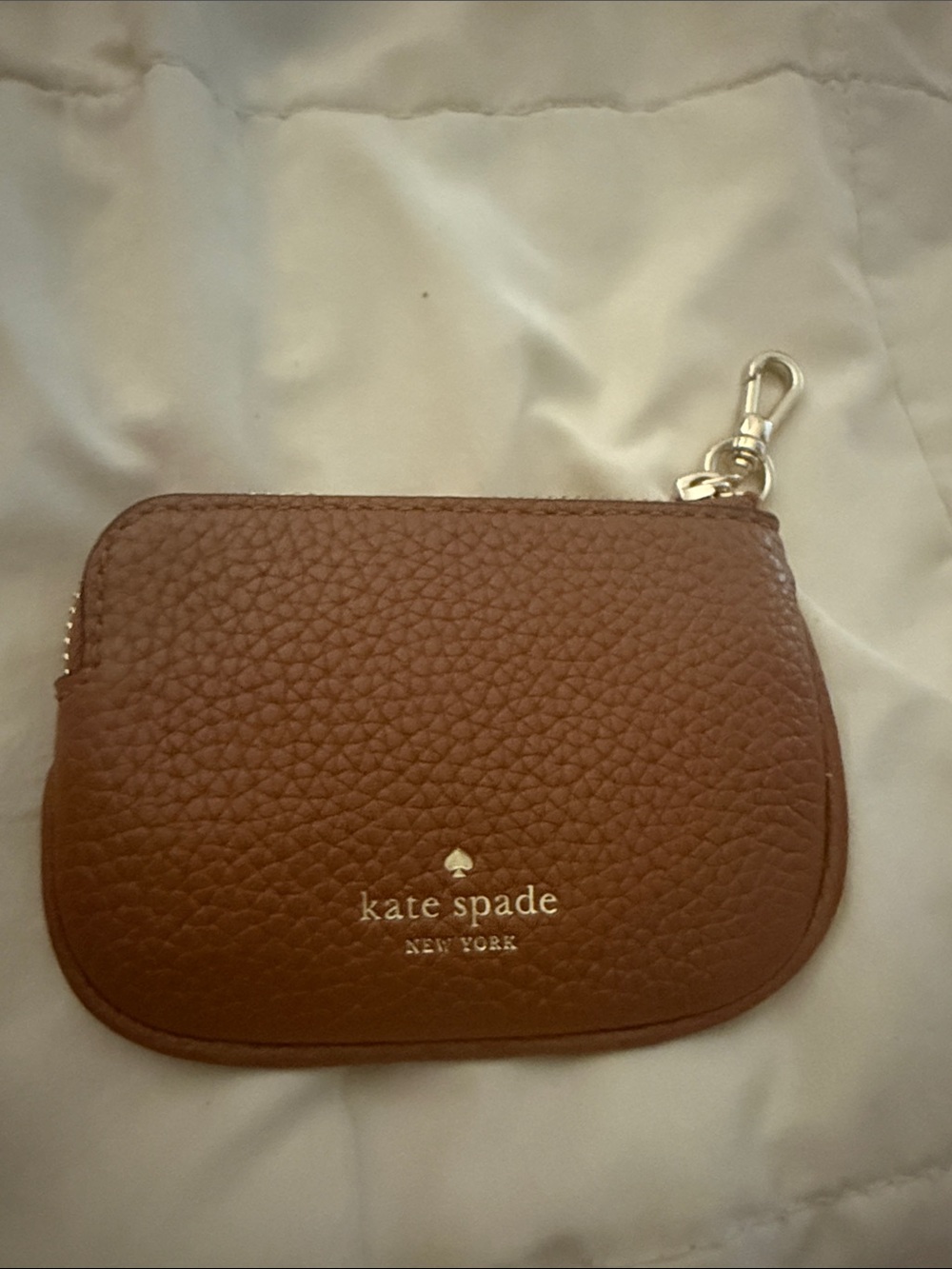 kate spade Brown Pebbled Leather Key Pouch with Zip and Clasp